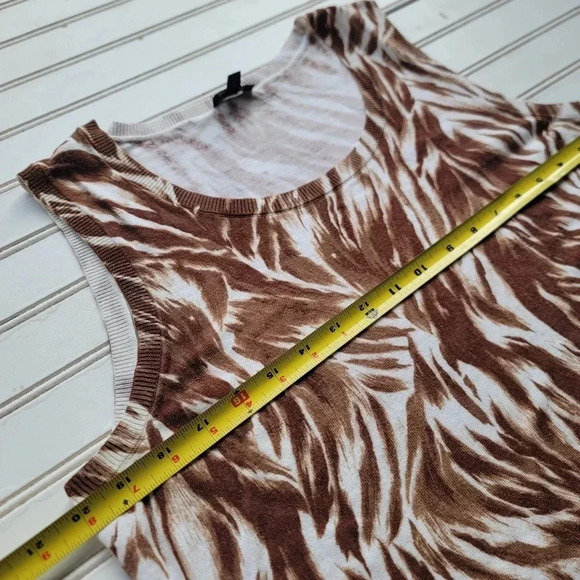 Talbots Women's Brown White Print Knit Stretch Sleeveless Shirt Top Sweater Sz L - Picture 7 of 10